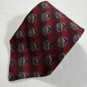 J Z RICHARDS Extra Long Necktie All Silk Handmade in USA Maroon Geometric 64"x4"